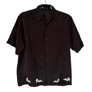 No Fear Vintage Y2K Black Embroidered Button Down Shirt XXL
